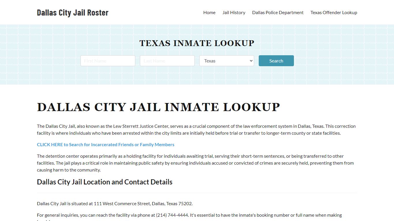 Dallas City Jail, TX Inmate Search, Jail Roster, Bookings