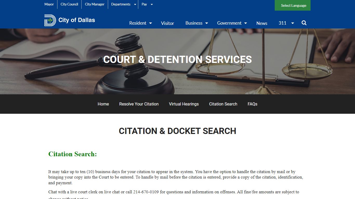 Court & Detention Services Citation and Docket Search - City of Dallas